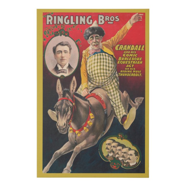 Crandall The Clown Performing With His Mule Faux Canvas Print (Front)