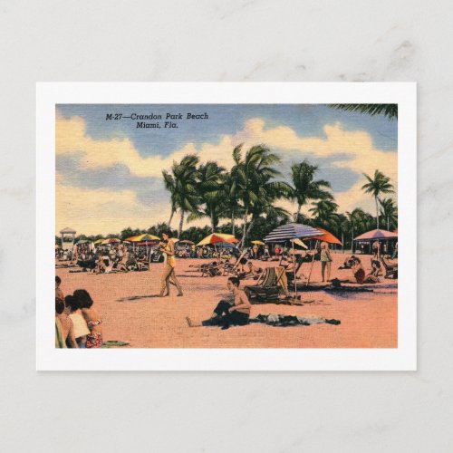 Crandon Beach Miami Florida Vintage Postcard