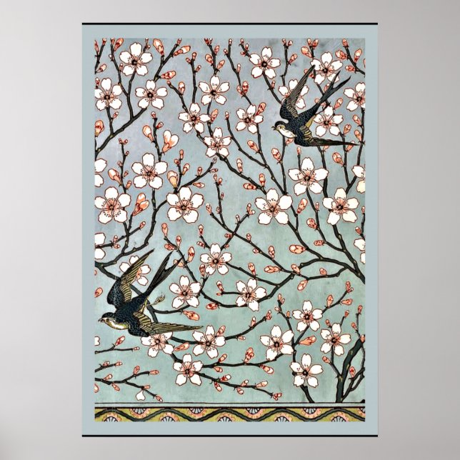 Crane - Almond Blossoms and Swallows Poster (Front)