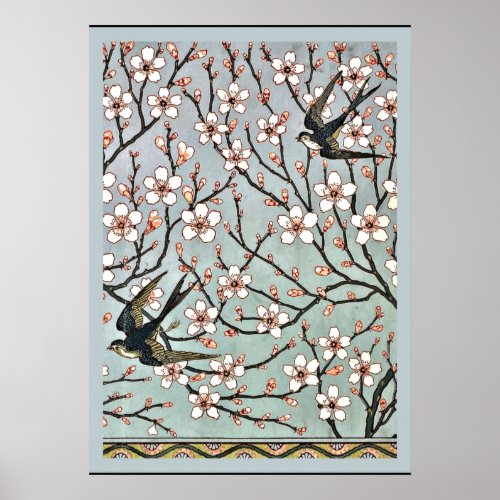 Crane _ Almond Blossoms and Swallows Poster