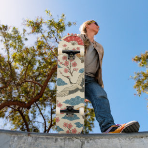 Crane and Cherry Blossom Skateboard — Zen Japanese