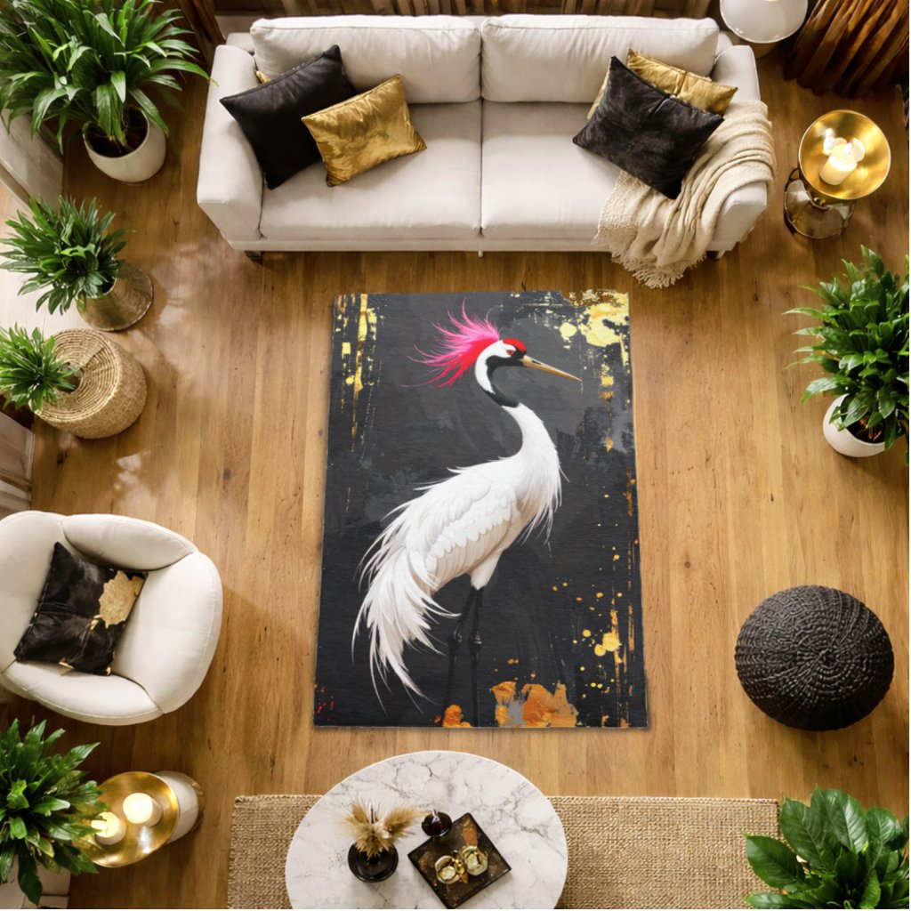 Crane Art Rug - Contemporary Asian‑Inspired Design