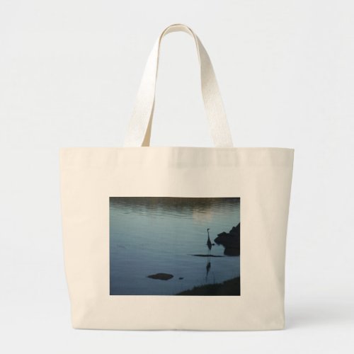 Crane at the Lake at Sunset Large Tote Bag