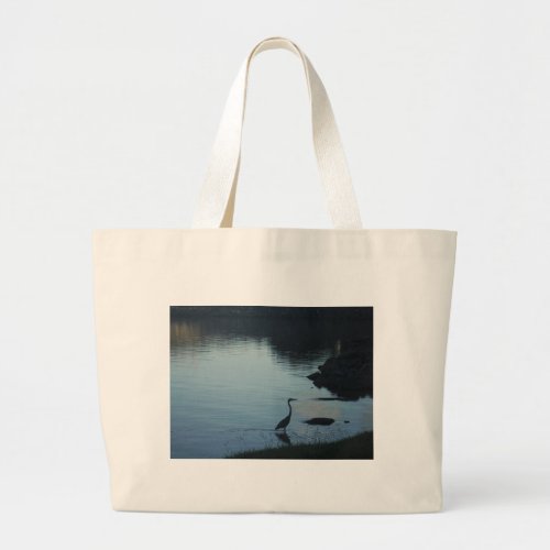 Crane at the Lake at Sunset Large Tote Bag