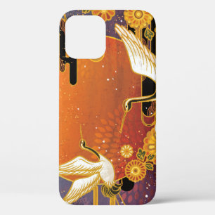 Crane Bird Chrysanthemum Japanese Pattern iPhone 12 Case