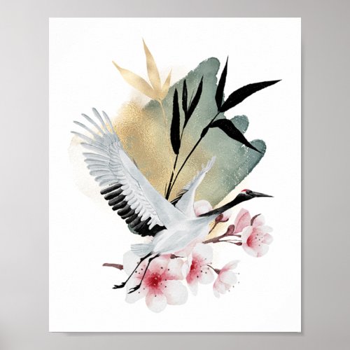 Crane Bird Japanese Artwork Poster