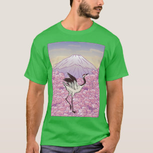 Crane Bird Japanese Sakura Tree Cherry Blossom Flo T-Shirt