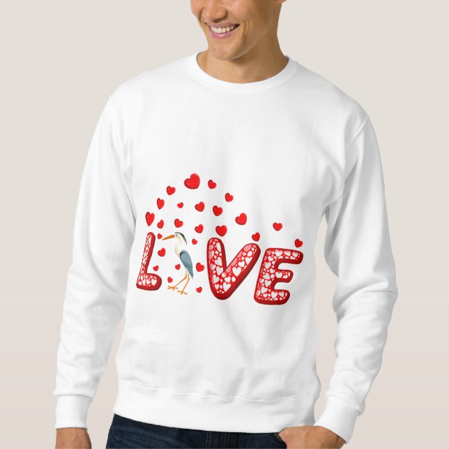 Crane Bird Lover Funny Hearts Love Crane Valentine Sweatshirt (Front)