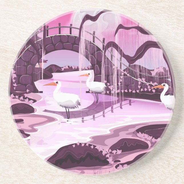 Crane Birds in the Korean Garden Coaster (Front)