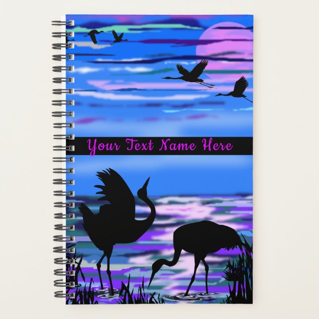 Crane Birds Sunset Lake Planner with Custom Text (Front)
