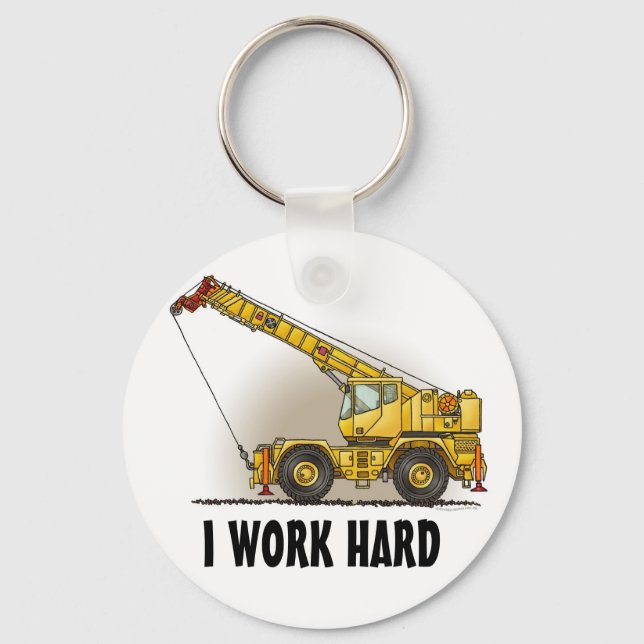 Crane Construction Equipment Key Chain I Work (Front)