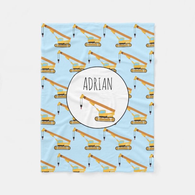 Crane Construction Truck Baby Custom Name Fleece Blanket (Front)