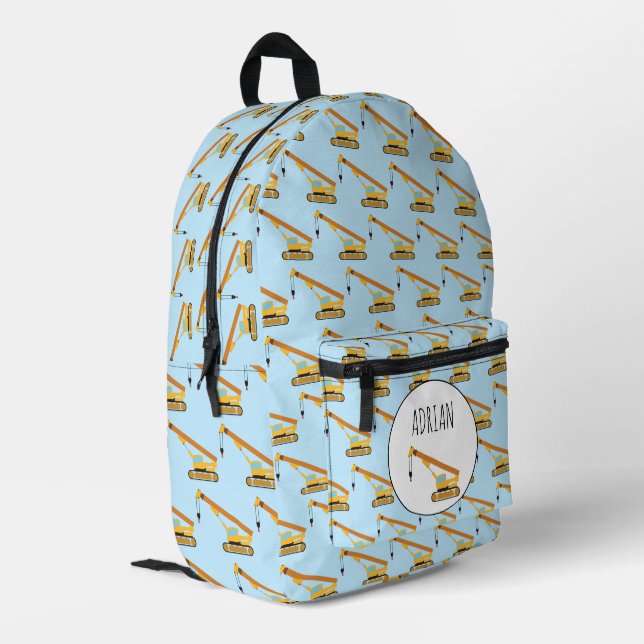 Crane Construction Truck Baby Custom Name Printed Backpack (Back Corner Left)