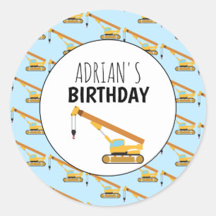 Crane Construction Truck Boy Birthday Party Classic Round Sticker