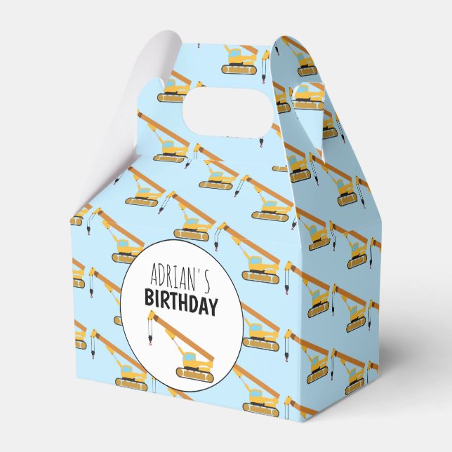 Crane Construction Truck Boy Birthday Party Favor Boxes (Front Side)