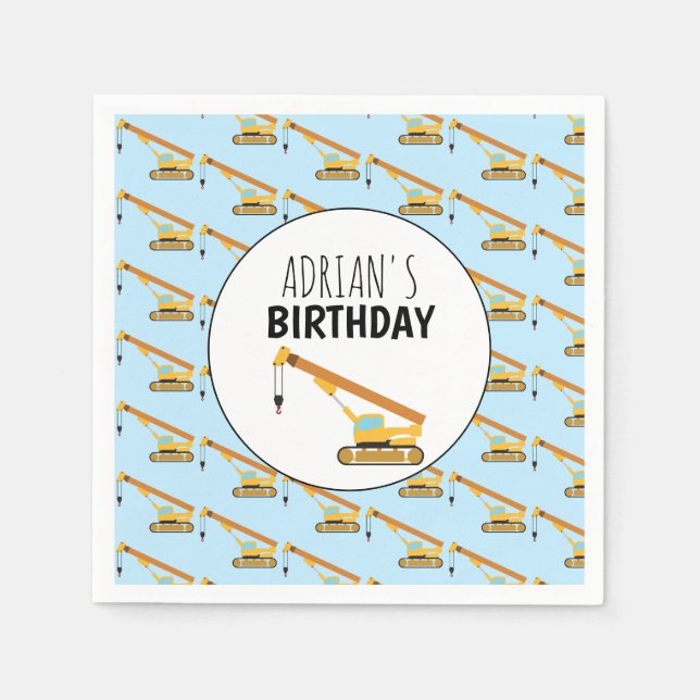 Crane Construction Truck Boy Birthday Party Napkins (Front)