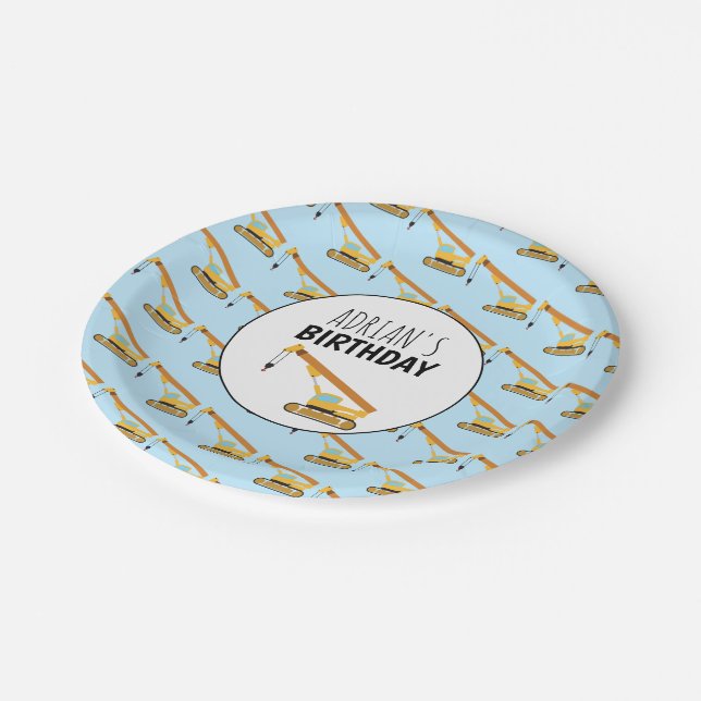 Crane Construction Truck Boy Birthday Party Paper Plates (Angled)