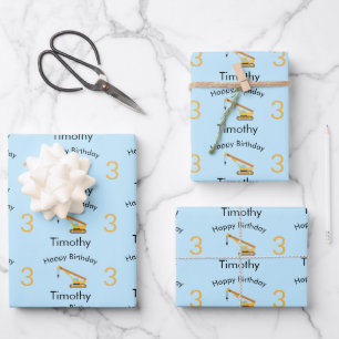 Crane Construction Truck Custom Name & Age Wrapping Paper Sheets