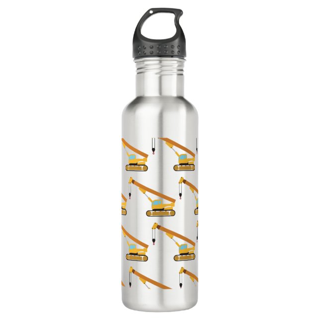 Crane Construction Trucks Stainless Steel Water Bottle (Front)
