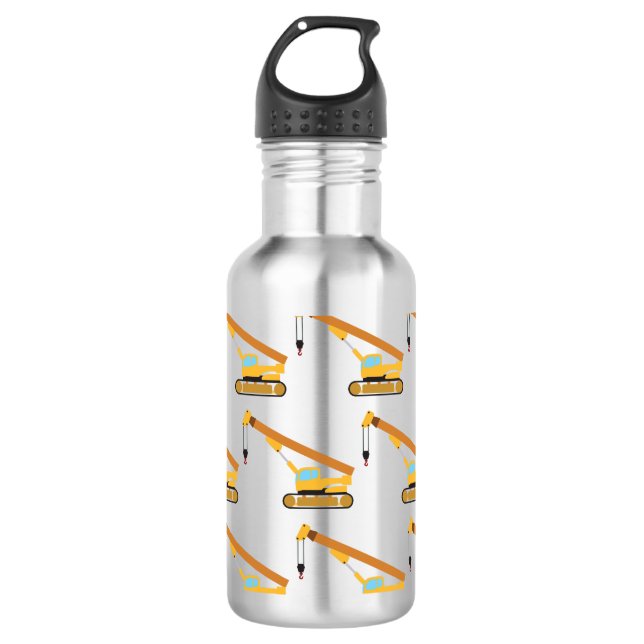 Crane Construction Trucks Stainless Steel Water Bottle (Front)