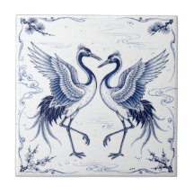 Crane Dance Japanese Imari Ware Style Blue White