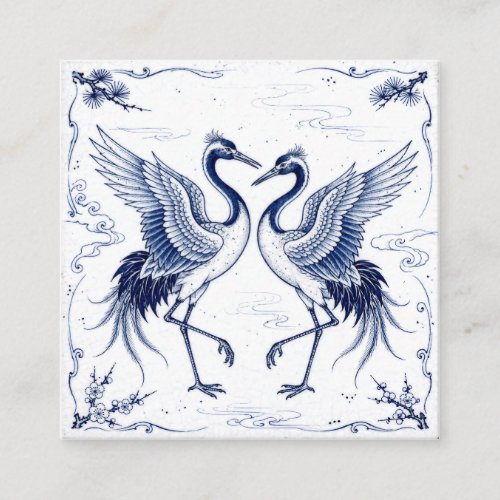 Crane Dance Japanese Imari Ware Style Blue White Enclosure Card