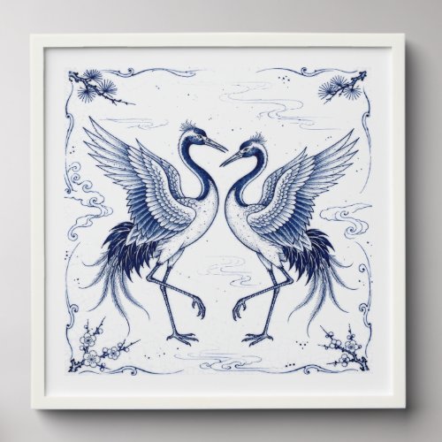 Crane Dance Japanese Imari Ware Style Blue White Peel And Stick Photo Tile