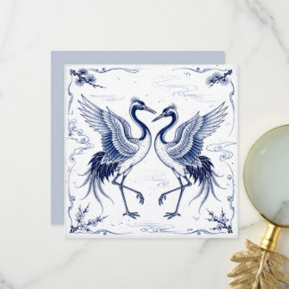 Crane Dance Japanese Imari Ware Style Blue White Thank You Card