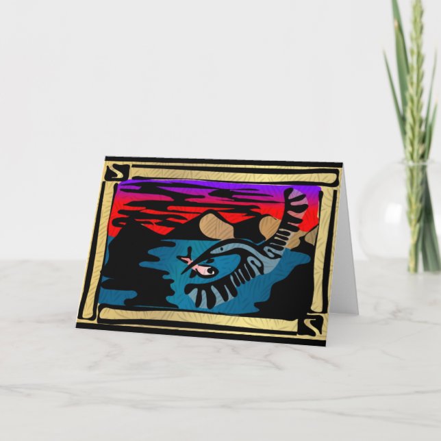 Crane digital woodcut Greeting Card (Front)