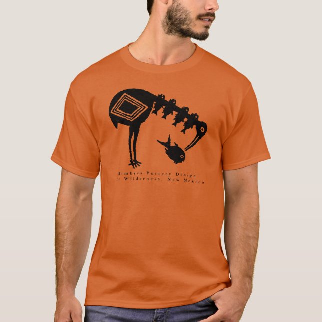 Crane Eating Fish - Mimbres Pottery Design T-Shirt (Front)