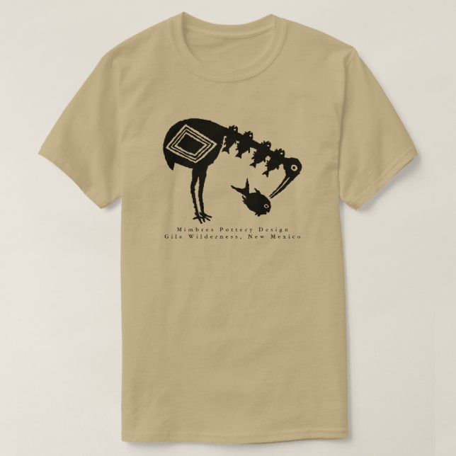 Crane Eating Fish - Mimbres Pottery Design T-Shirt (Design Front)