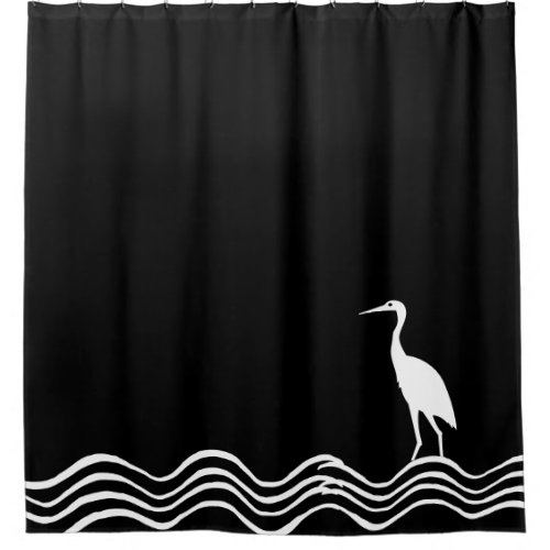 Crane heron Bath Black and white Shower Curtain