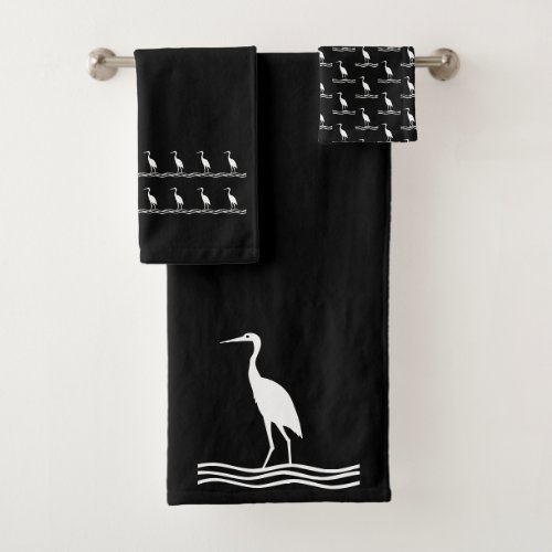 crane heron Bath Black and white towel set