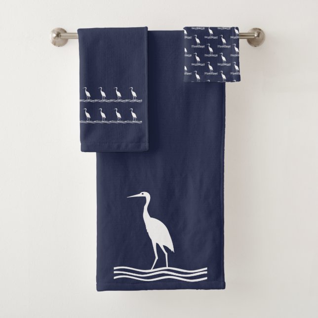 crane heron Ocean blue & white towel set (Insitu)