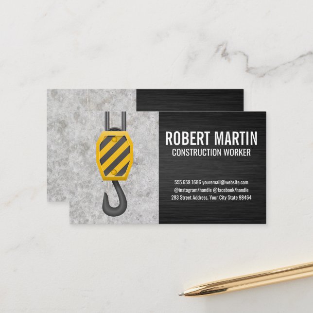 Crane Hook | Pulley Winch Construction Appointment Card (Front/Back In Situ)