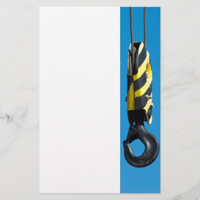 Crane hook with yellow and black stripes hanging stationery (Front)