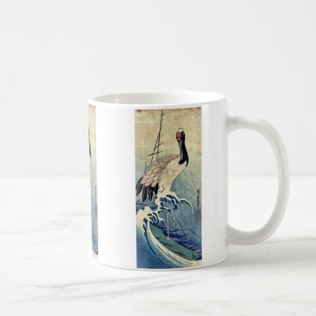 Crane in Waves by Ando, Hiroshige Uiyoe. Coffee Mug (Right)