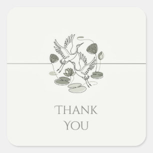 Crane Lotus Botanical Ink Garden Square Sticker