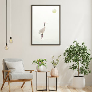 Crane Minimalist Aesthetic White Beige A-1 Poster
