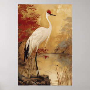 Crane Nature Landscape Moody Chinese Painting Poster