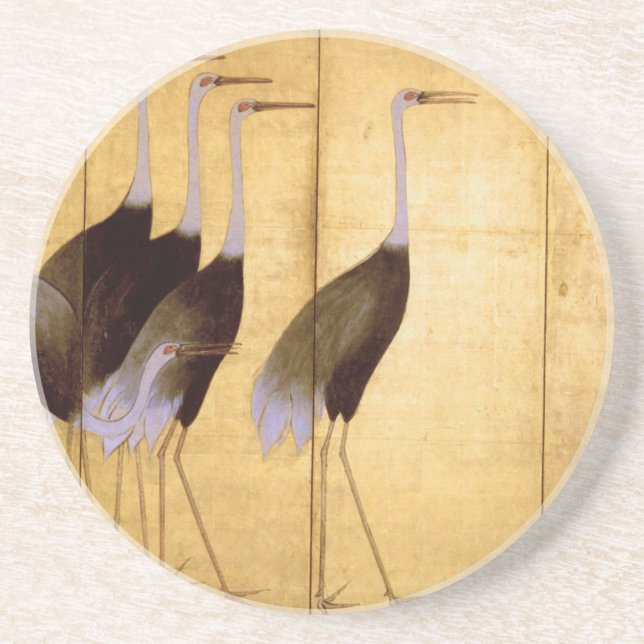 Crane, Ogata Korin Japanese Fine Art Drink Coaster (Front)