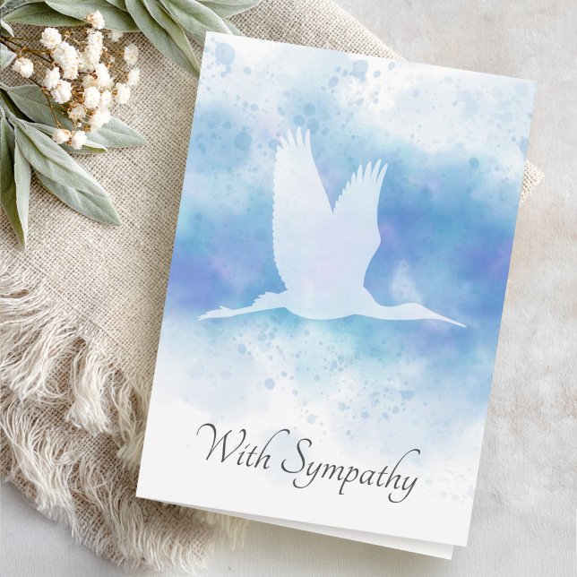 Crane on blue watercolor sympathy bereavement card (Crane on blue watercolor sympathy bereavement card)