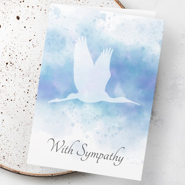 Crane on blue watercolor sympathy bereavement card (Crane on blue watercolor sympathy bereavement card)