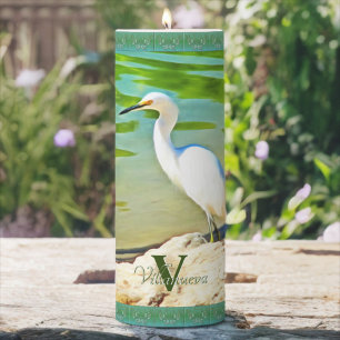 Crane On The Mismaloya River 0335 Pillar Candle