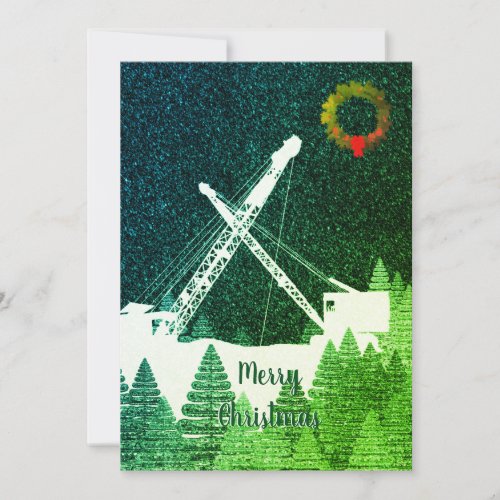 CRANE OPERATOR CRAWLWER CRANE WINTERY SNOW NIGHT HOLIDAY CARD