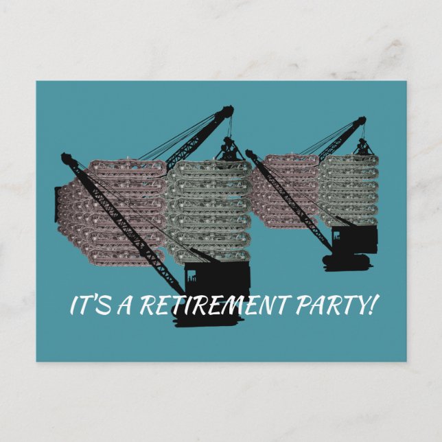 CRANE OPERATOR RETIREMENT PARTY OPERATING ENGINEER INVITATION POSTCARD (Front)