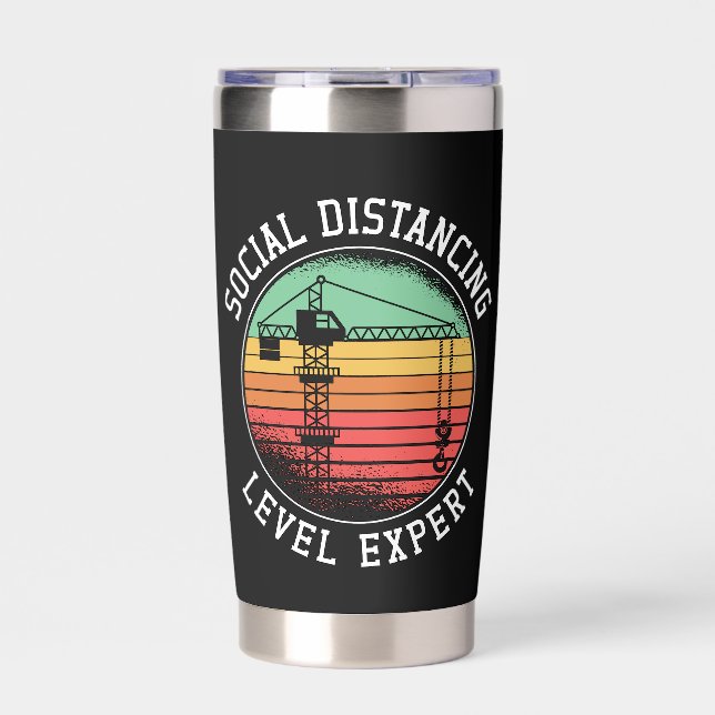 Crane Operator Social Distance Level Expert Retro Insulated Tumbler (Front)