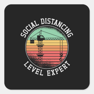 Crane Operator Social Distance Level Expert Retro Square Sticker