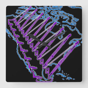 CRANE OPERATOR US MAP NEON LOOK CRAWLER CRANE SQUARE WALL CLOCK