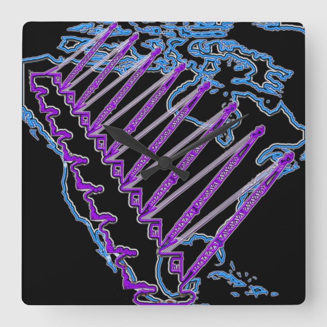 CRANE OPERATOR US MAP NEON LOOK CRAWLER CRANE SQUARE WALL CLOCK (Front)